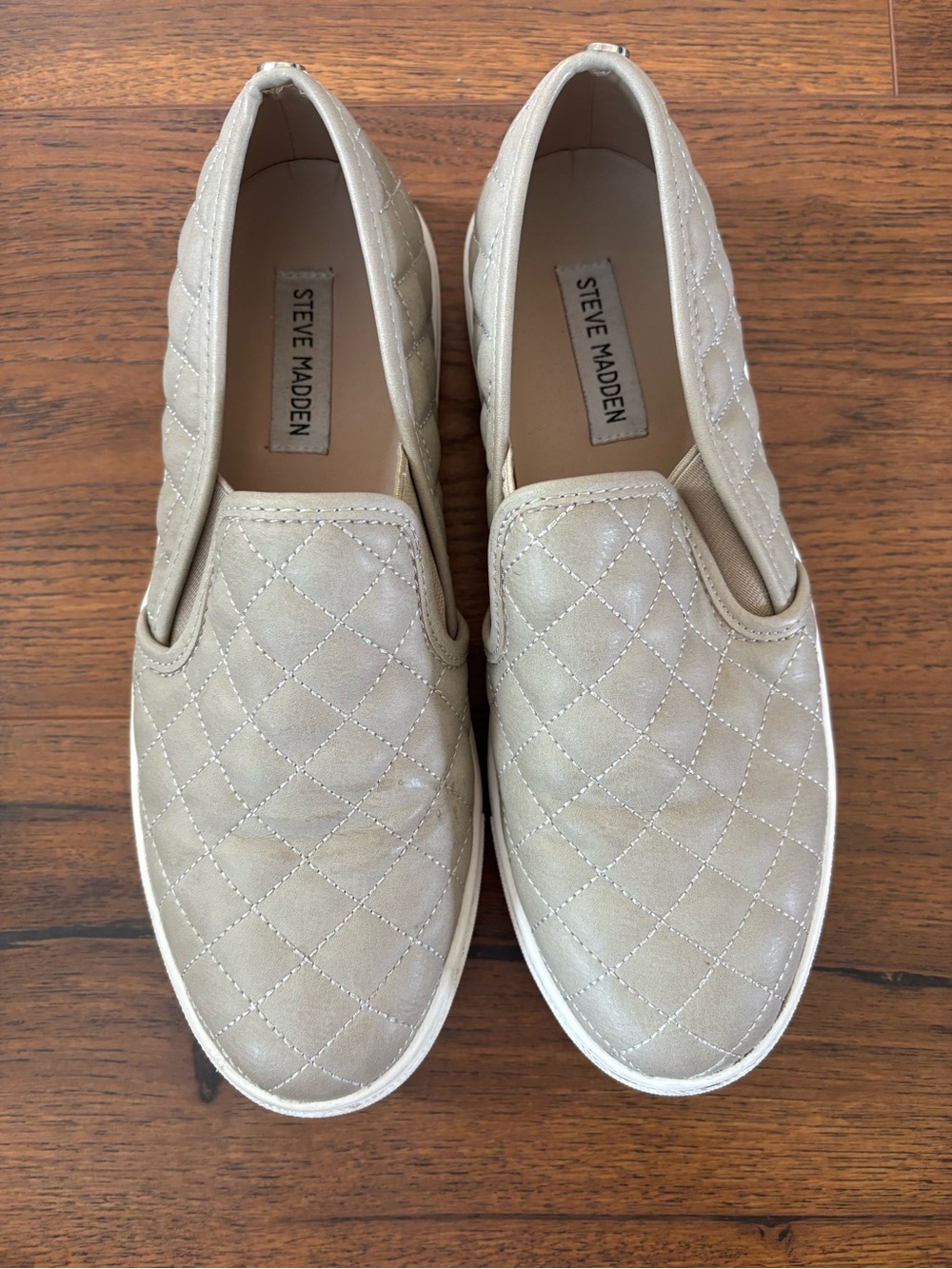 Steve Madden Quilted Slip-On Flats in Light Tan